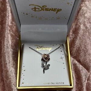 Disney Sterling Silver Rose Necklace with Gold Accents